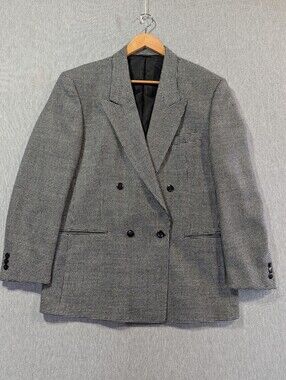 Vintage Houndstooth Sport Blazer Wool Blend Men's 42 Reg Gray Black
